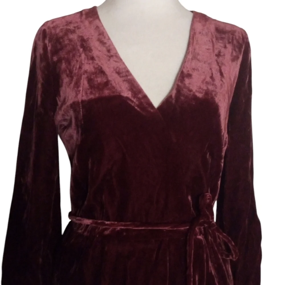 J. Crew Beautiful Burgundy Velvet Faux Wrap Blouse Puff Sleeves Size 0